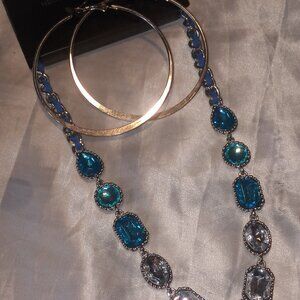 Diamond and Blue Diamond Hoop Earring Set
